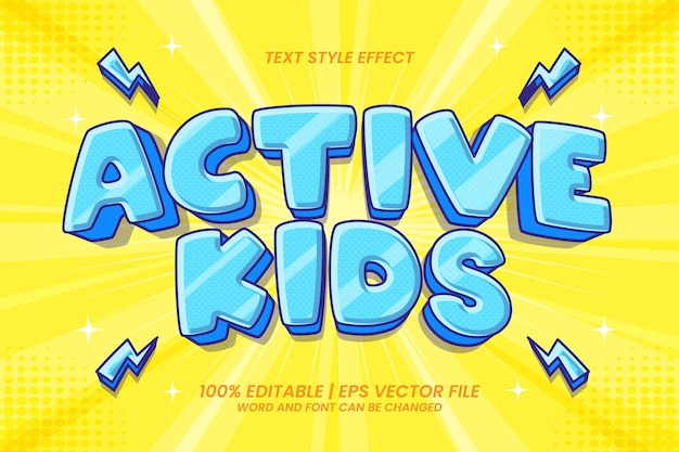 Редактируемый текстовый эффект active kids 3d в мультяшном стиле