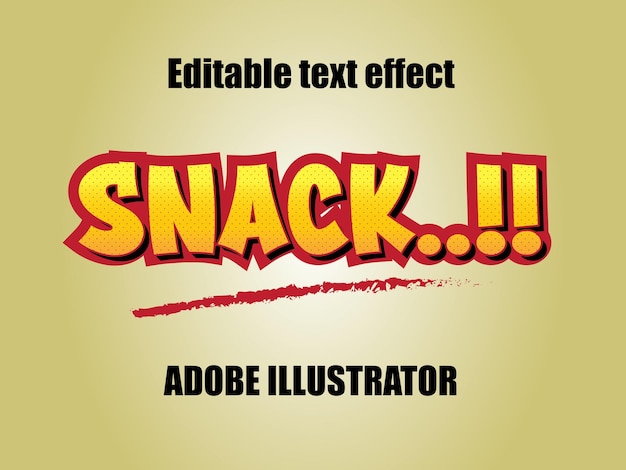 Vettore effetto di testo modificabile per adobe illustrator con esempio di snack
