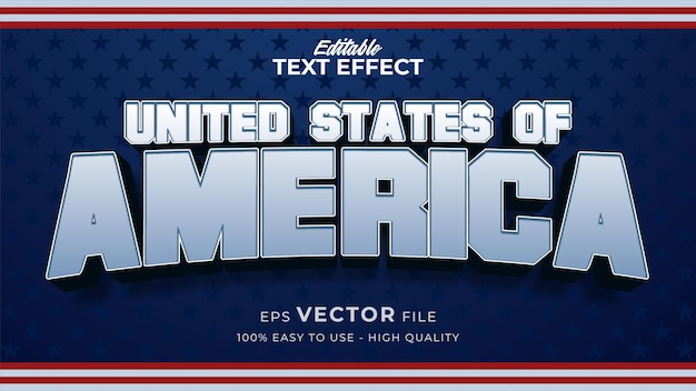 Редактируемый текстовый эффект в стиле американского флага День независимости США 4 июля