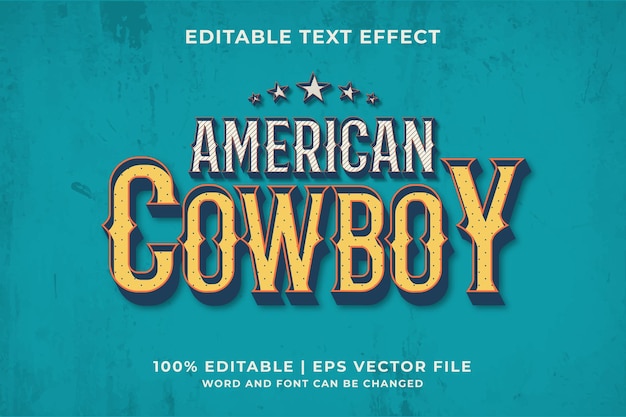 Effetto di testo modificabile - modello in stile american cowboy vintage. vettore premium