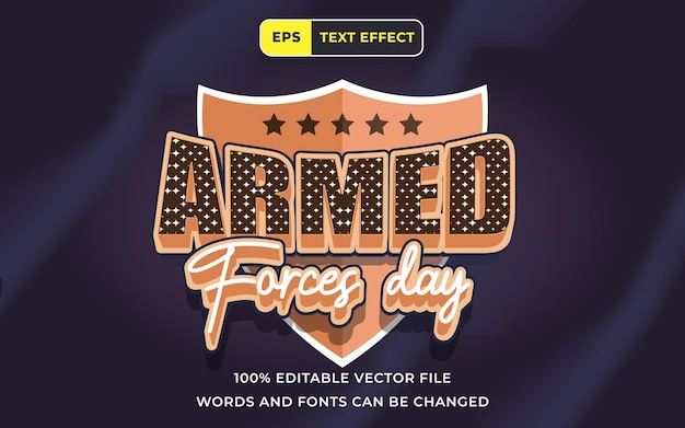 Editable text effect armed forces day 3d perfect for banner holiday design element