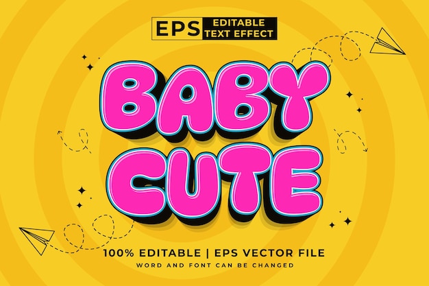 Editable text effect Baby Cute 3d Cartoon cute style premium vector