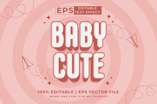 Editable text effect Baby Cute 3d Cartoon template style premium vector