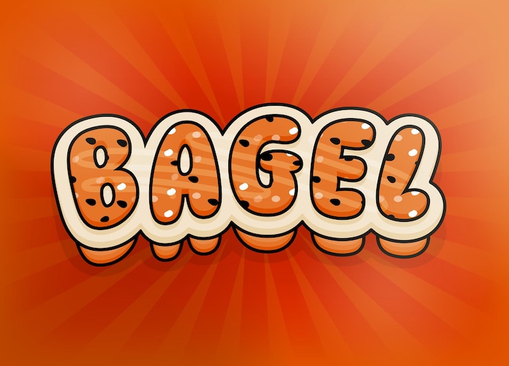 Vector editable text effect of bagel with cream cheese sandwich perfect for breakfast menus for new yorkers