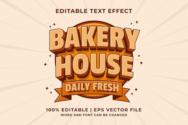 Effetto testo modificabile - bakery house logo 3d traditional cartoon template style premium vector