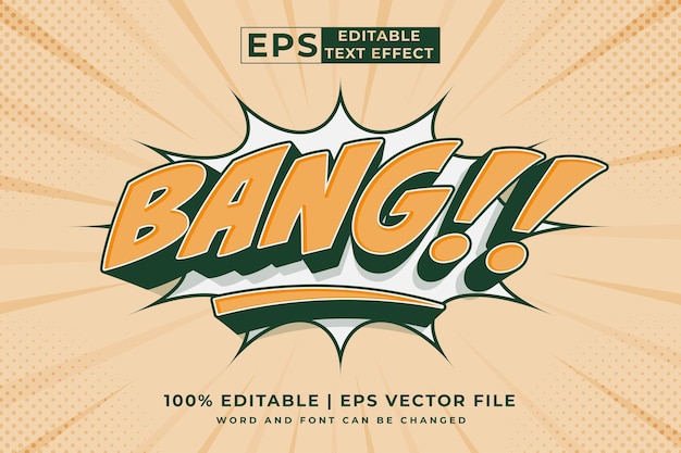 Editable text effect Bang Comic 3d cartoon template style premium vector