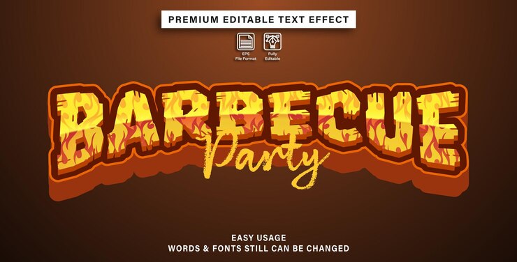 editable text effect barbecue party style