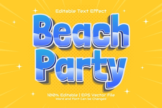 Editable text effect beach party 3d flat cartoon style