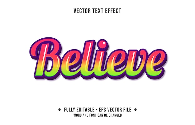 Editable text effect believe modern gradient style