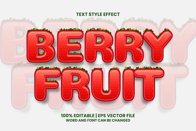 Vector editable text effect berry fruit 3d cartoon style