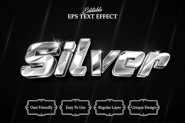 Vector editable text effect, black background, silver text