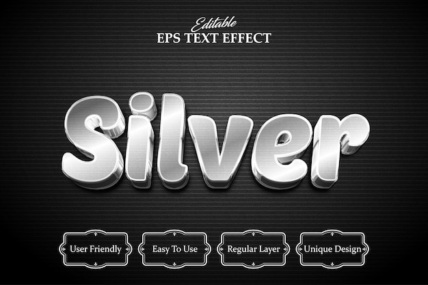 Editable text effect Black background Silver text