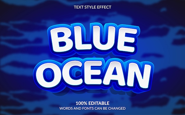 Редактируемый текстовый эффект, стиль текста blue ocean