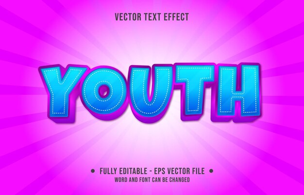 Vettore effetto testo modificabile: gioventù blu e stile sfumato rosa