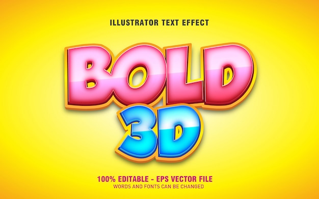 Editable text effect, bold 3d style illustrations