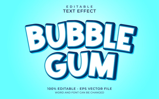 Editable text effect bubble gum blue style