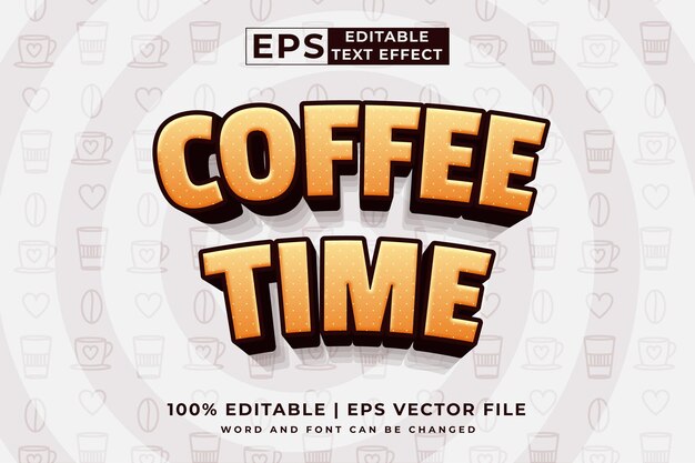 Effetto testo modificabile coffee time 3d cartoon template style vettore premium