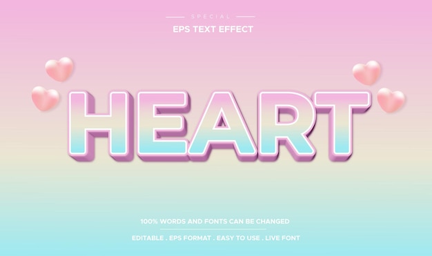 Editable text effect, colorful heart text style