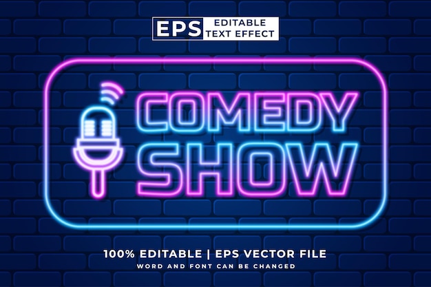 Editable text effect comedy show 3d neon style premium vector