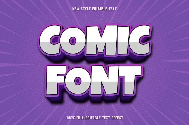 Editable text effect comic font color white and purple