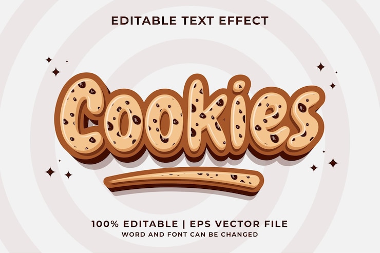 Vector editable text effect cookies 3d cartoon template style premium vector