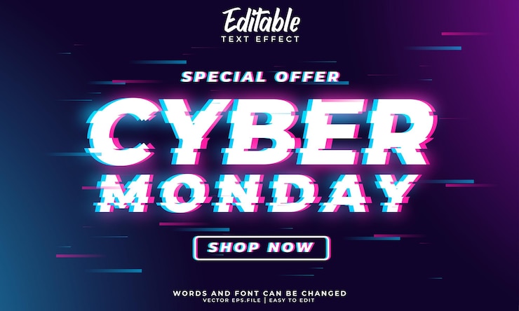 Vector editable text effect cyber monday for your banner