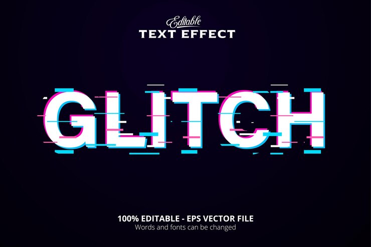 Vector editable text effect dark purple background glitch text