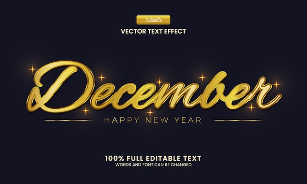 Editable text effect december 3d gold text vector illustration