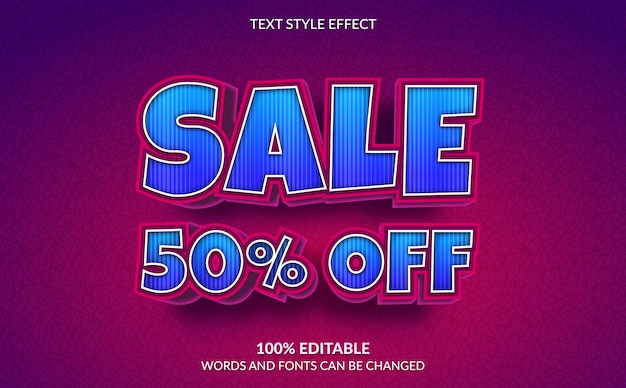 Vector editable text effect, discount sale 50% off text style