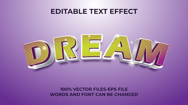 Редактируемый текстовый эффект - DREAM TEXT, креативный 3D и минимальный стиль шрифта 3D