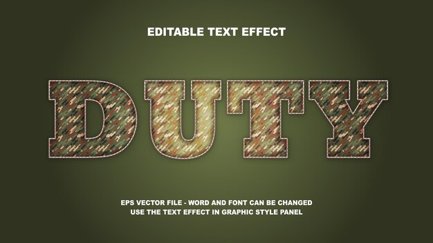 Editable Text Effect Duty 3D Vector Template