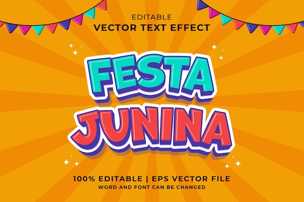 Редактируемый текстовый эффект Festa Junina 3d Cartoon в стиле шаблона премиум-вектора