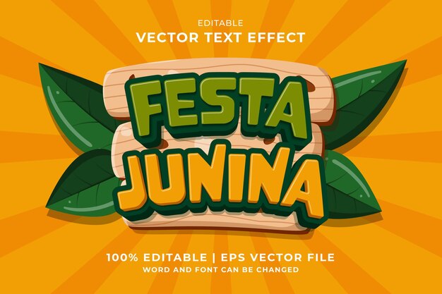 Effetto testo modificabile festa junina 3d cartoon template style vettore premium