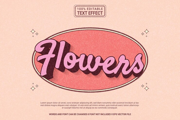 Editable text effect Flowers 3d cartoon template style modern premium vector