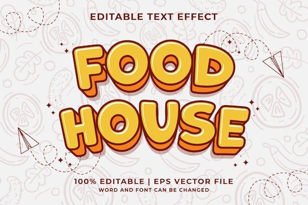 Editable text effect Food House 3d Traditional Cartoon template style premium vector