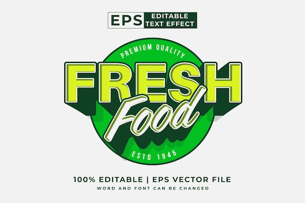 Редактируемый текстовый эффект Fresh Food 3d логотип мультяшный стиль шаблон премиум вектор