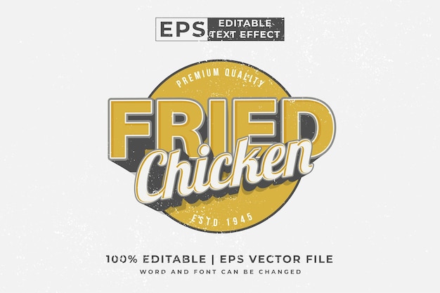 Editable text effect Fried Chicken 3d logo cartoon template style premium vector