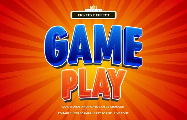 Vector editable text effect game play 3d cartoon template style premium vector