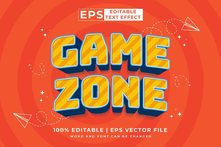 Vector editable text effect game zone 3d cartoon cute style premium vector