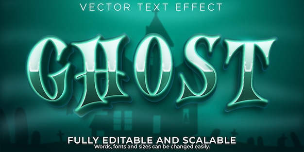 Vettore effetto di testo modificabile fantasma 3d stile carattere spaventoso e nebbia
