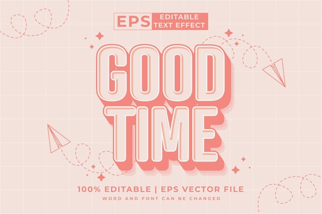 Editable text effect good time 3d cartoon template style premium vector