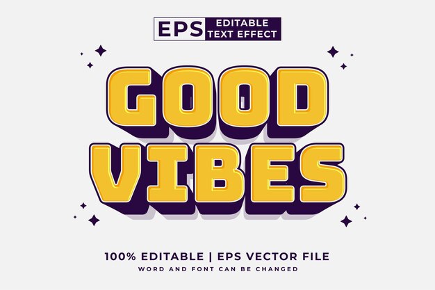 editable text effect good vibes 3d cartoon style premium vector