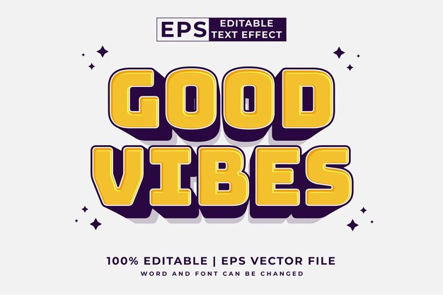 Editable text effect good vibes 3d cartoon style premium vector