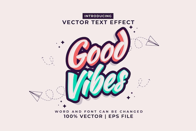 Vector editable text effect good vibes 3d cartoon template style premium vector