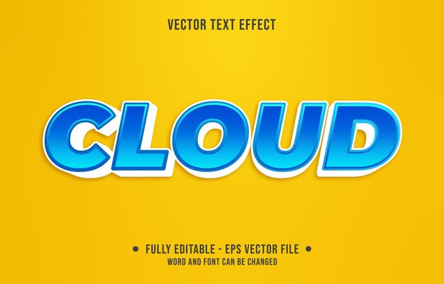 Editable text effect gradient style cloud with blue and white color