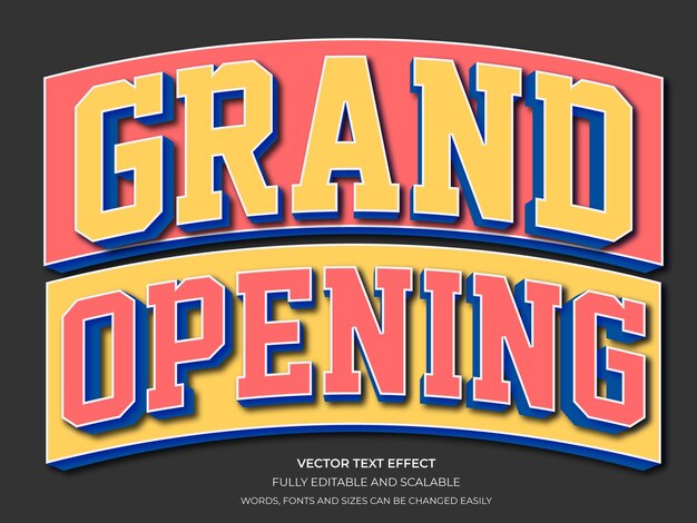 Editable text effect Grand Opening 3d Cartoon template style premium vector