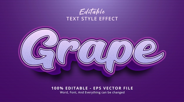 Editable text effect, grape text on purple color with cartoon style