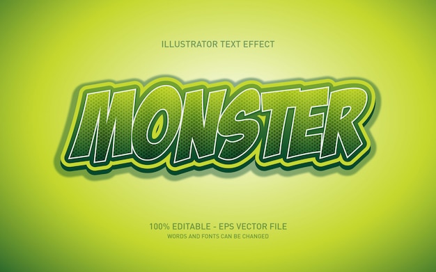 Effetto di testo modificabile, illustrazioni in stile mostro verde