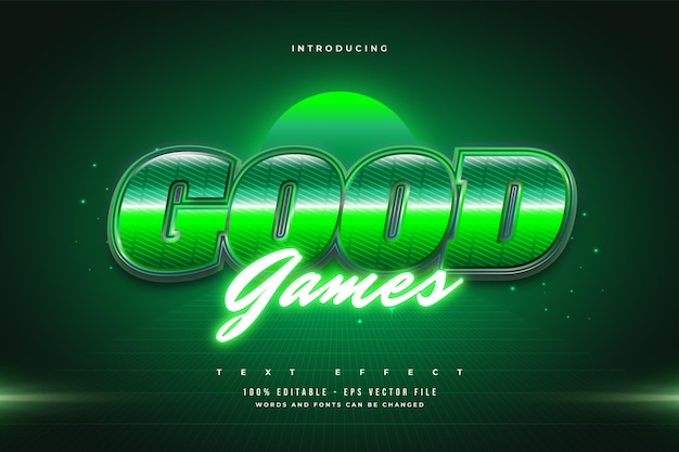 Vector editable text effect in green retro style and glowing neon effect