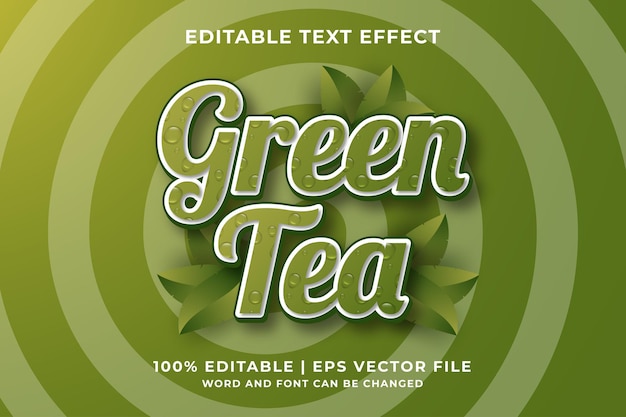 Editable text effect - green tea 3d template style premium vector